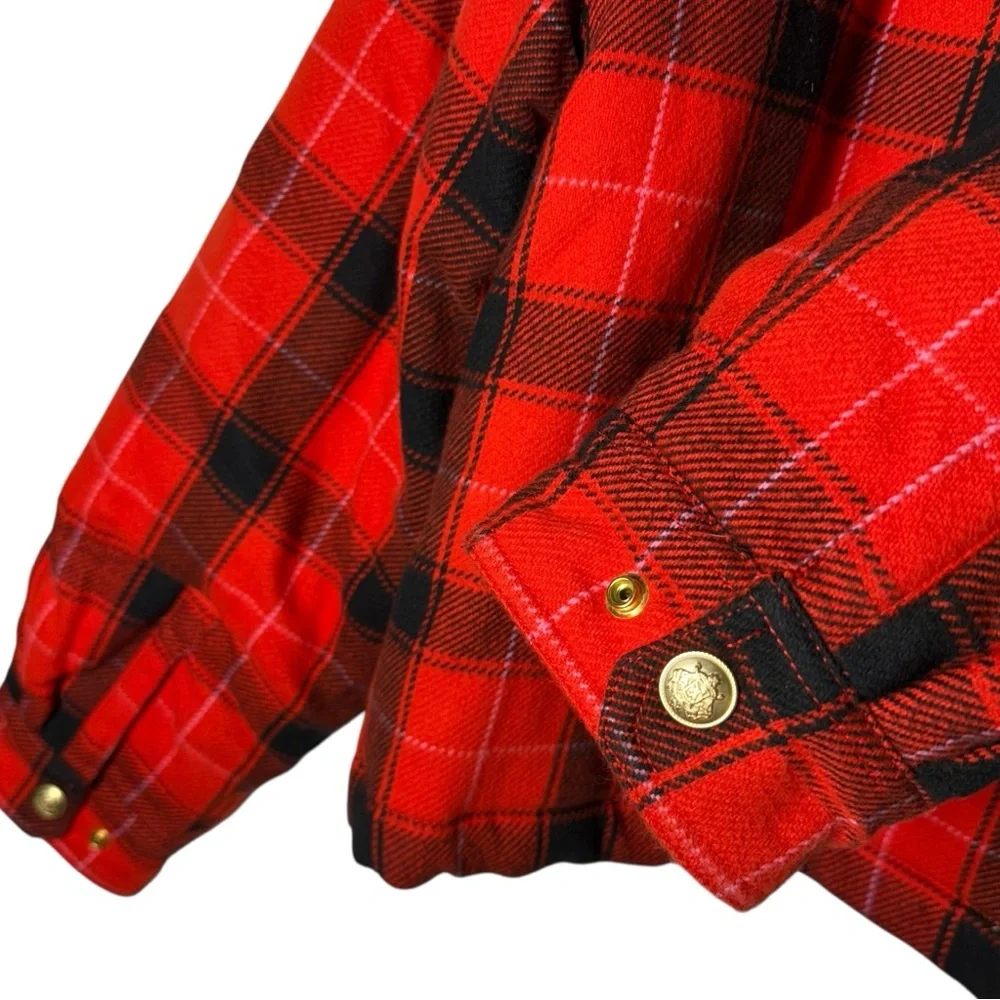 J. Crew Cropped Puffer Jacket‎ in Buffalo Check Vibrant Flame Size XXL